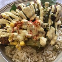 The rice plate with the mustard-hini (weekly sauce) - delicious!!! at Falafel Brothers - Minato in Tokyo