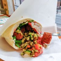 So much filling that it's fallen out at Falafel Brothers - Minato in Tokyo