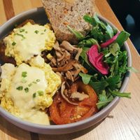 Organic vegan breakfast with veggie sausage and tofu scramble! at Tribe Organic in Shanghai