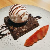 Vegan brownie with vegan ice cream, so rich and fudgey at Tribe Organic in Shanghai