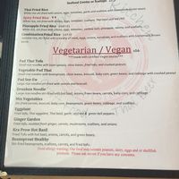 vegetarian/vegan section of menu at Ahan Thai Kitchen in Fernandina Beach