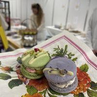 A lavender and a pistachio macaron   at Veganfabrik - velovecakes in Frankfurt