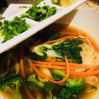 Vegan noodle soup with veggies at The Soup Spoon in Rochester