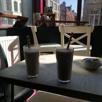 One on left has been started, husband couldn't wait for me to snap a quick pic! We had a salted caramel shake and a chocolate banana one, both vegan and delicious! at Ginger's Comfort Emporium in Manchester