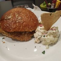 Hamburguesa de soya con ensalada de papa at Santo Cafe in Guanajuato