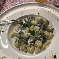 Polenta Gnocchi with mushrooms and soy cream at Ladin & El Tobià in Vigo Di Fassa