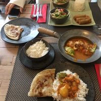 Massaman Curry for me and the vegan lunch tapas for my sister at Giggling Squid in Reigate