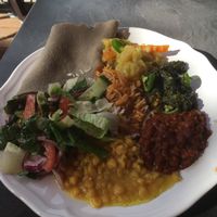 Many delicious vegan options at the lunch buffet!  at Lalibela  in Stockholm