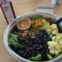 Very yummy. Farmhouse Salad opted for black beans to make it vegan.  at Village Juice Co in Winston-salem