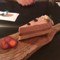 Strawberry, chocolate, and vanilla cashew cheesecake. Sooo good at El Grifo in Caguas