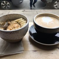 Banana PB with peanut butter and sweetened with maple syrup! No refined sugar :). And Maple Pecan Latte delicious! at Oat Shop in Somerville