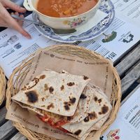 Grilled veggies piadine and chickpea soup at Casina del Bosco in Rimini