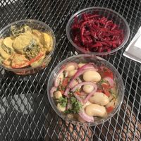 Party Beans, Honey Mustard Veggies and Raw Beet Salad - all charged by the pound - came to around $3-4 each. So good. at The Local Grocer in North Conway
