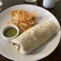 Brunch burrito with chorizo, egg, and crema removed - $16.50  at The Hoot in Northport
