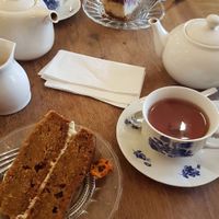 Cake and tea - both gluten free & vegan  at Miranda Cafe in North London