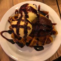 Waffle with 3 scoops of ice cream  at La Gelatiera in London
