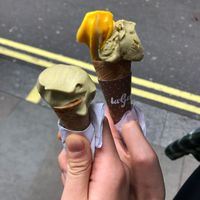 pistachio baby cone & regular sized mango and pistachio  at La Gelatiera in London