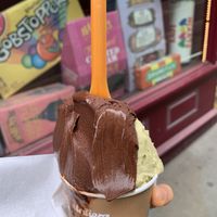 Chocolate and pistachio gelato  at La Gelatiera in London