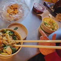 Teriyaki bowl on the left, Thai coconut on the right. If you eat inside, they give you nicer chopsticks. at Stony Ridge Uncommon Kitchen in Tahoe City