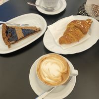 Vegan croissant, vegan wild berries pie and soy capuccinos  at Caffe & Parole in Verona
