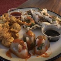 Crab Rangoon, cheung fun, and ba wan buns  at Jade Rabbit in Portland