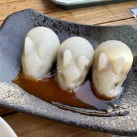 Bawan Bunny Dumplings: tapioca mochi filled with shiitake, bamboo, fried onion, vegan pork  at Jade Rabbit in Portland
