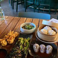 “Crab” rangoons, chili oil dumplings, chinese broccoli, bao, & bunny dumplings   at Jade Rabbit in Portland