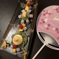 Dessert and complimentary fan at Jade Rabbit in Portland