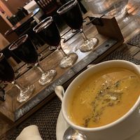 Red wine flight Soup of the day￼ at Tuckerbox in White River Junction