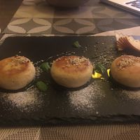 Cottage "cheese" "balls" (= tofu disks?) at KOLO in Kyiv