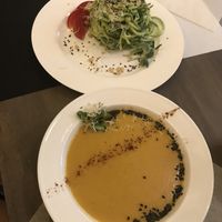 Lentil soup and zucchini noodles at KOLO in Kyiv