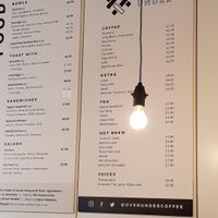 Menu at Over Under Coffee in South West London