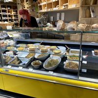 Deli case with some vegan options at Biocoop La Ruche de Tolbiac in Paris