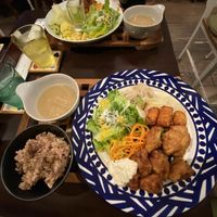 Soy nuggets plate and today's special  at Vegi Kitchen Gu Gu in Nagoya