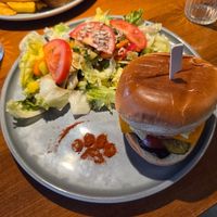 Cheezburger with a salad. The burger was ginormous! at Katzentempel - Nürnberg in Nuremberg