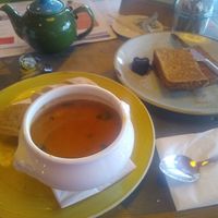 Vegan tomato soup with ciabatta and toast with marmite at Molo Lounge in Southend-on-sea