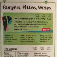 menu at Nando's in Southend-on-sea