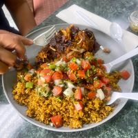 Jackfruit Enchiladas with quinoa and pico de gallo!! at Just Juice in Houston