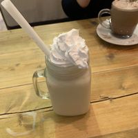 Peanut butter and banana soya milkshake with vegan cream  at Natural Bake in Hadleigh