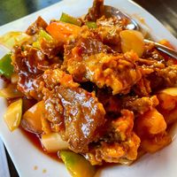 Sweet and sour chick’n  at Rose Garden in Willemstad