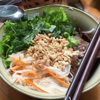 The restaurant from out side, mushroom floss and my lunch!  at Thien Tra Dao in Hanoi