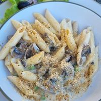 Mushroom and cashew carbonara at Veggie Cafe in Albufeira