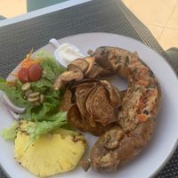 Vegan Sausage with pineapple   at Veggie Cafe in Albufeira