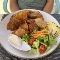 Vegan Sausage and Pineapple   at Veggie Cafe in Albufeira