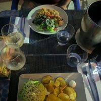 Burger and seitan. at Veggie Cafe in Albufeira