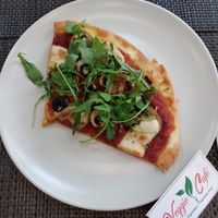 Pizza with cashew cheese at Veggie Cafe in Albufeira