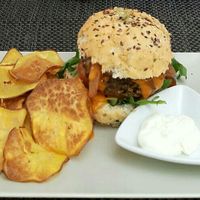 Mushroom and Bean burger. at Veggie Cafe in Albufeira