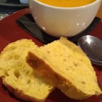 Vegan squash soup and home made bread at Just Be Bistro in Lockerbie