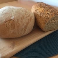 Two of the four kinds of bread we tasted. Both delicious. at Pekarna Sveti Petar in Supetar
