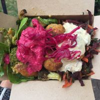 gluten free chickpea balls salad option  at Big V - Victoria Park Market in East London